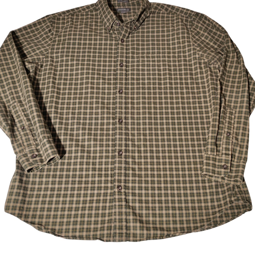 Eddie Bauer Mens XL Green Plaid Button Down Shirt Classic Fit 100% Cotton LS